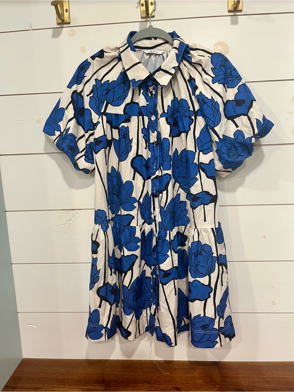 Blue Floral Button-Front Women's Dress